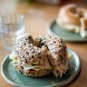 The bok bok manok bagel at Migrant Coffee.