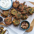 Herb, spinach, halloumi, walnut and barberry fritters.