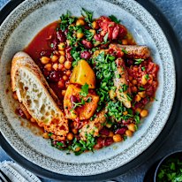 Spanish winter stew with chickpeas, beans and sausages.