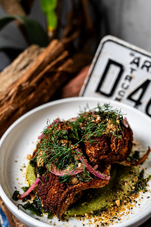 Fried cauliflower salad with smoked dukkah.
