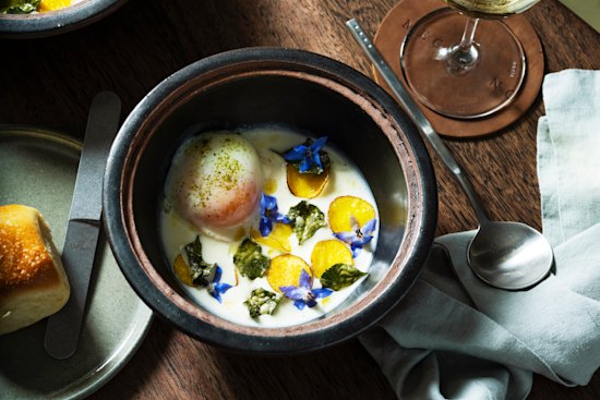 The potato and leek soup at Megalong Restaurant.