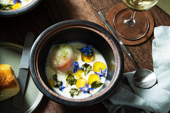 The potato and leek soup at Megalong Restaurant. 