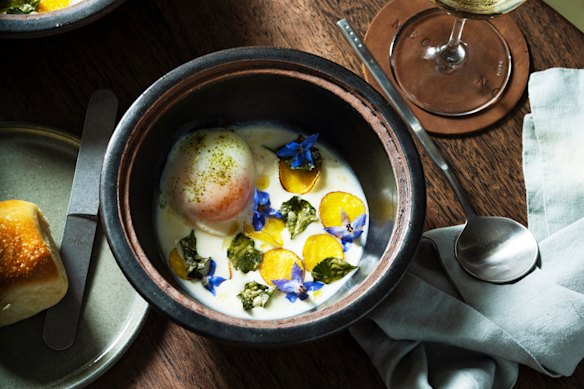 The potato and leek soup at Megalong Restaurant.