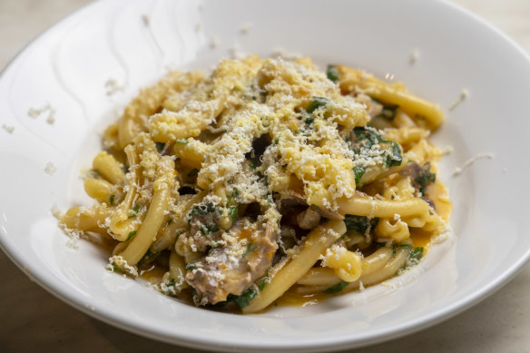 Casarecce pasta with a mellow, meaty duck ragu.