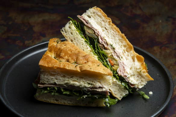 The mortadella sandwich.