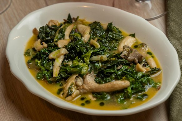 Magiritsta soup with Victorian-grown mushrooms and truffles from Meteora in Greece.