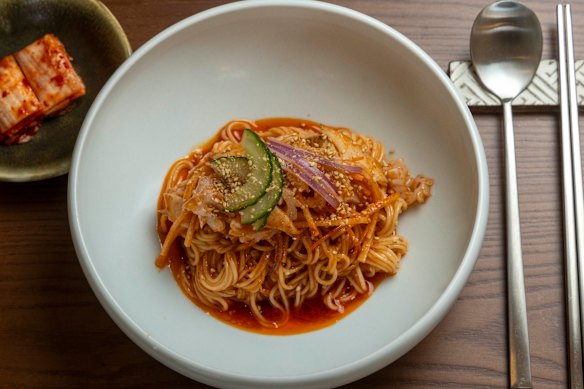 Bibim guksu (spicy cold noodles) at Sogumm