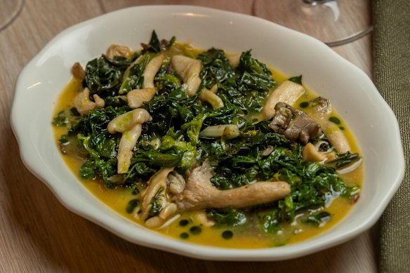 Magiritsta soup with Victorian-grown mushrooms and truffles from Meteora in Greece.