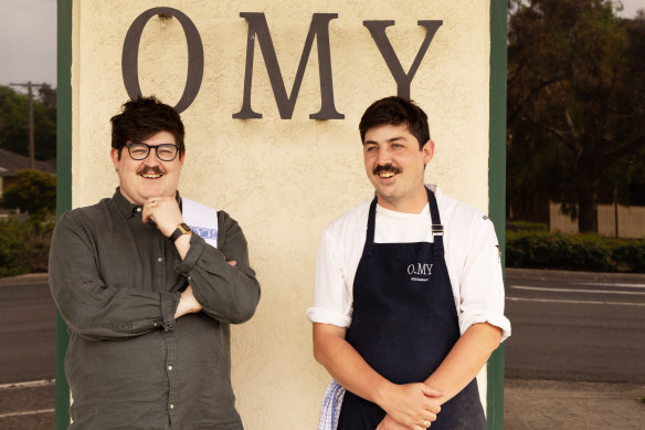 Sommelier Chayse Bertoncello (left) and chef Blayne Bertoncello outside their Beaconsfield restaurant.