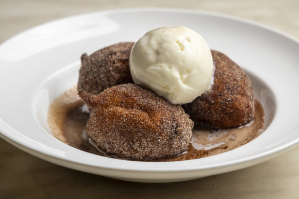 Ricotta doughnuts with chocolate anglaise: puffy, warm and satisfying.