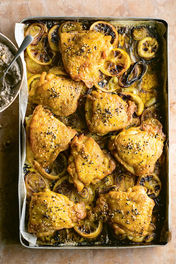 Add a little ground turmeric to give the chicken a pretty golden colour.