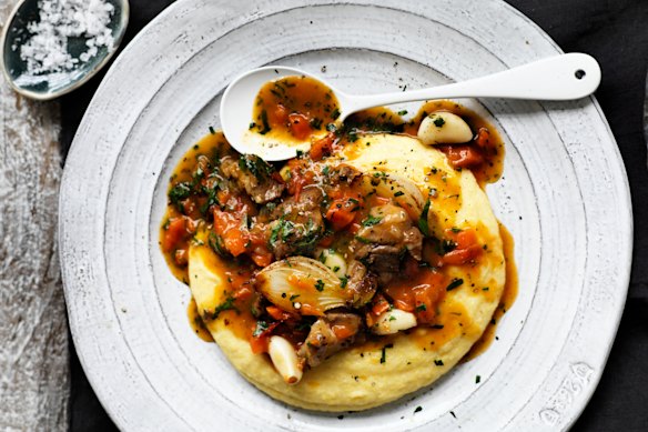 Neil Perry’s braised lamb necks with pearl onions and garlic.