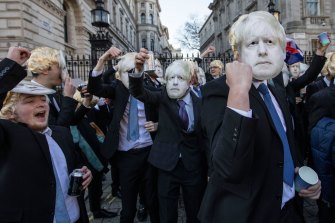 A flash mob of ‘partygate’ anti-Boris Johnson protesters at Downing Street. 