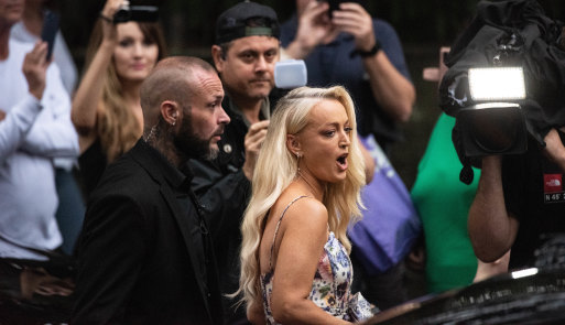 Jackie “O” Henderson arrives at the wedding of her radio co-host Kyle Sandilands.