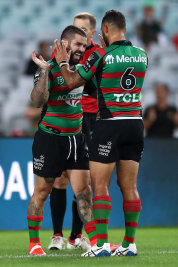 Benji Marshall congratulates his skipper.