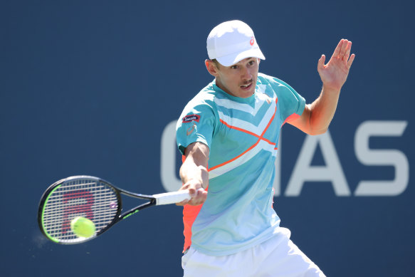 Australia's Alex de Minaur returns a shot during his third-round match against Russia's Karen Khachanov at the US Open.