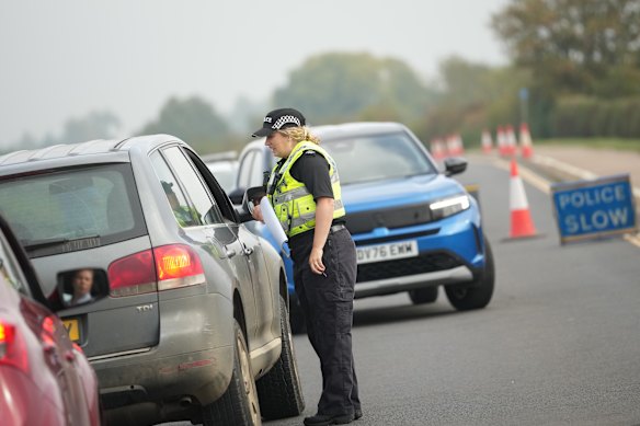 Police at a checkpoint near RAF Fairford on Tuesday.