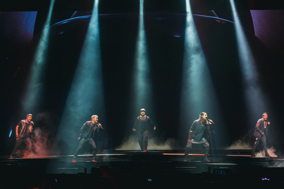 The Backstreet Boys perform on stage at Rod Laver Arena in Melbourne on February 28, 2023. 