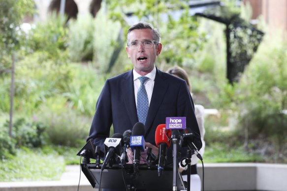 NSW Premier Dominic Perrottet at today’s COVID-19 update.