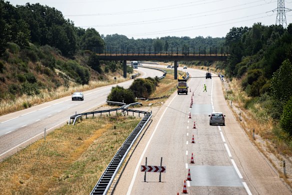 The site of the car accident in which Liverpool player Diogo Jota and his brother died in the north-western city of Zamora, Spain. 