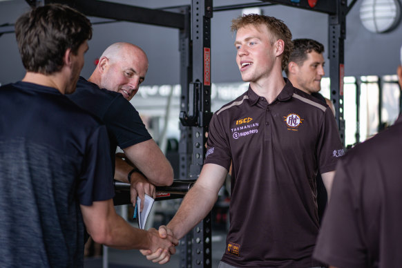 New Hawk Noah Mraz toured Hawthorn’s Waverley Park facilities on Friday.