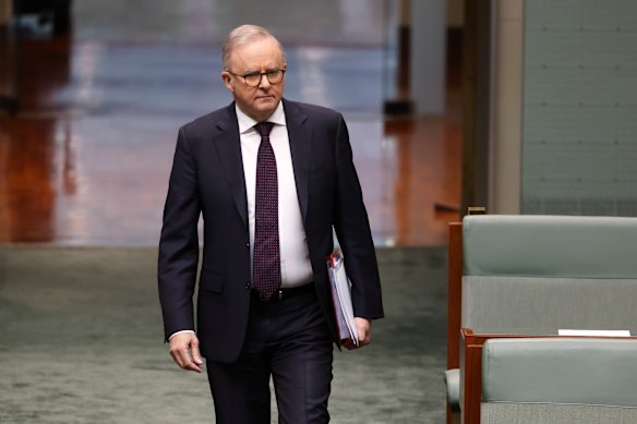 Prime Minister Anthony Albanese arriving for question time at Parliament House in Canberra yesterday. 