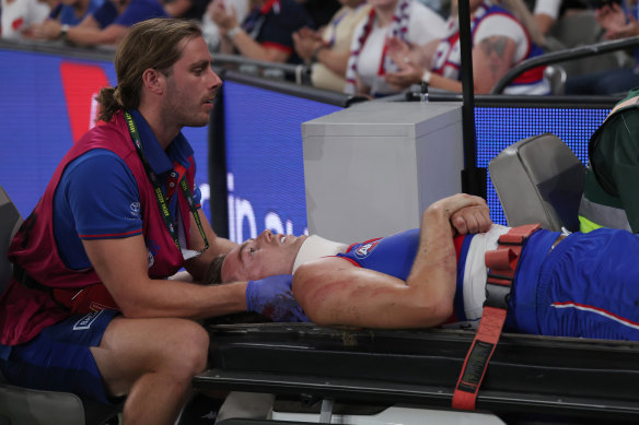 Luke Cleary was stretchered off the ground at Marvel Stadium.