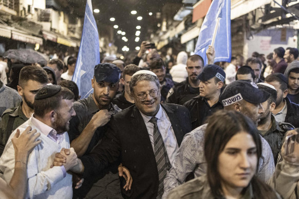 Itamar Ben-Gvir, Benjamin Netanyahu’s key far-right ally, with supporters in Jerusalem in October.