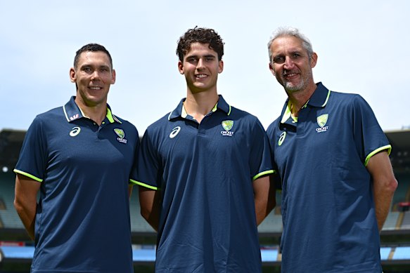 Indigenous cricketers (from left) Scott Boland, and Jackson and Jason Gillespie.