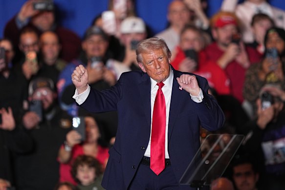 President Donald Trump dances to music after speaking at the Mount Airy Casino Resort in Mount Pocono on Tuesday. 