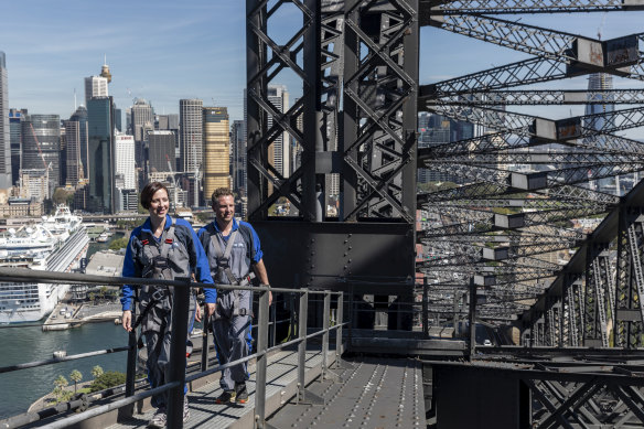 David Hammon and Anthea Hammon on the Harbour Bridge climb. 