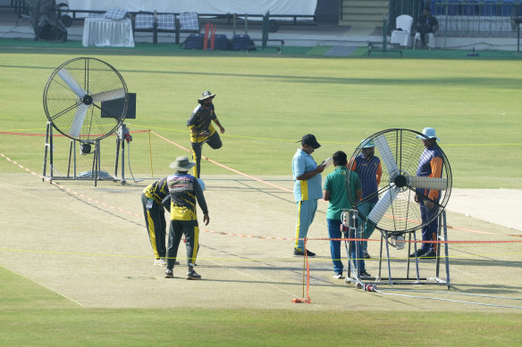 The fans used to dry out the Multan wicket (pictured) before Pakistan’s second Test triumph are back again in Rawalpindi.