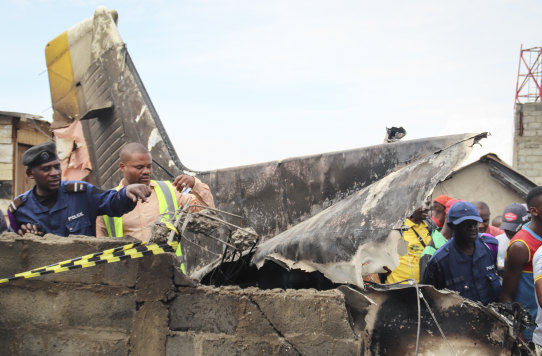 The wreckage of the Busy Bee plane that crashed into houses in Goma on Sunday.