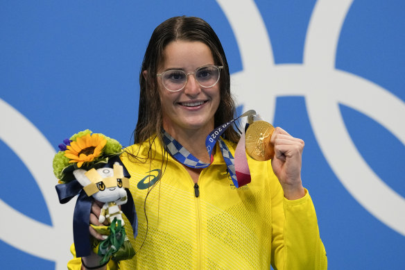 Kaylee McKeown after winning gold at the Tokyo Olympics.