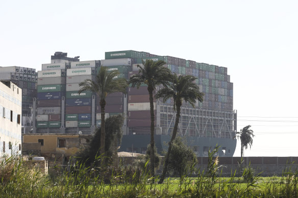 The containers were stacked 10-high on the deck. 