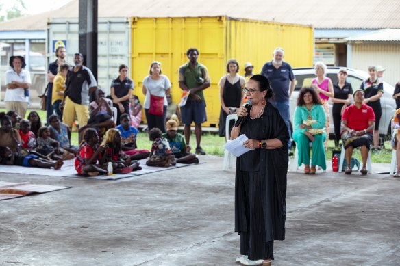  Linda Burney during the hand back of the Groote Eylandt Township Lease to the local community at Angurugu School on Groote Eylandt 