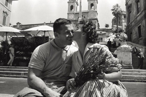 Olga Fikotova kissing her husband, Harold Connolly at the Rome Olympic Games in 1960.