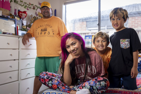 Daniel Pikari with daughter Awheata and sons Te Wai, 8, and Te Awhiorangi, 6.