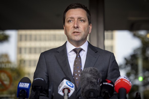 Opposition Leader Matthew Guy addresses the media after the resignation of his chief of staff earlier this month.