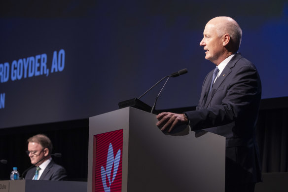 Woodside CEO Peter Coleman and chairman Richard Goyder were grilled on the company’s carbon commitments at the AGM.