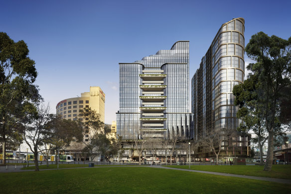 An artist’s impression (right) of Mirvac’s under-construction LIV Aston build-to-rent project. It is the developer’s second planned project in Melbourne.