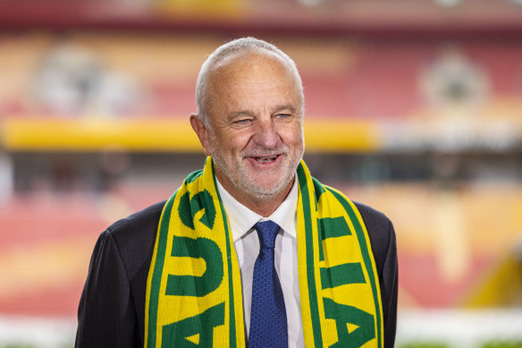 Socceroos coach Graham Arnold at Brisbane’s Suncorp Stadium on Tuesday.