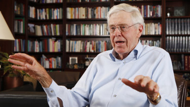 Charles Koch pictured  in his office at Koch Industries in Wichita, Kansas. 