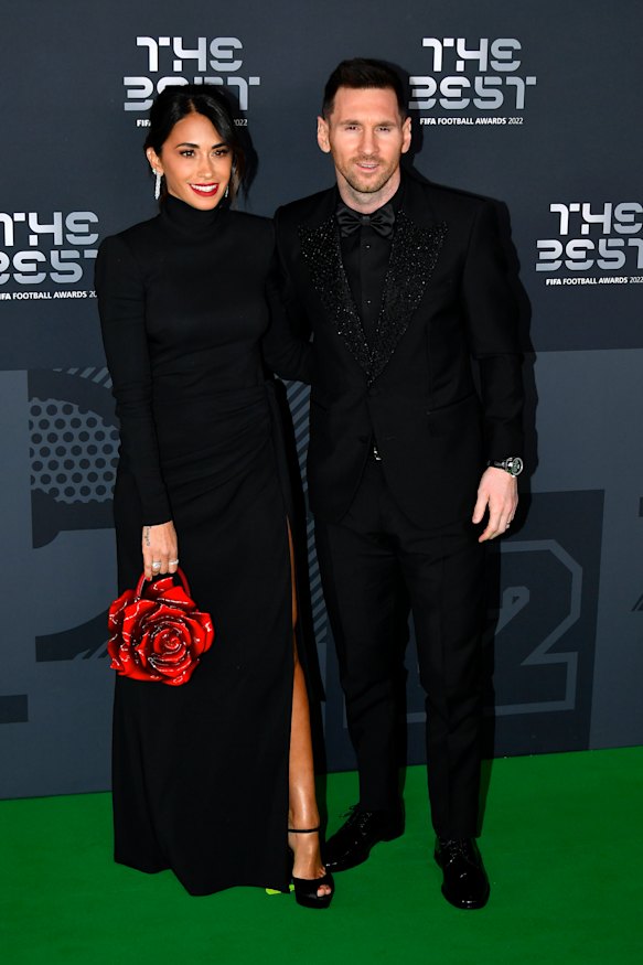 Antonela Roccuzzo and Lionel Messi at the FIFA awards on Monday.