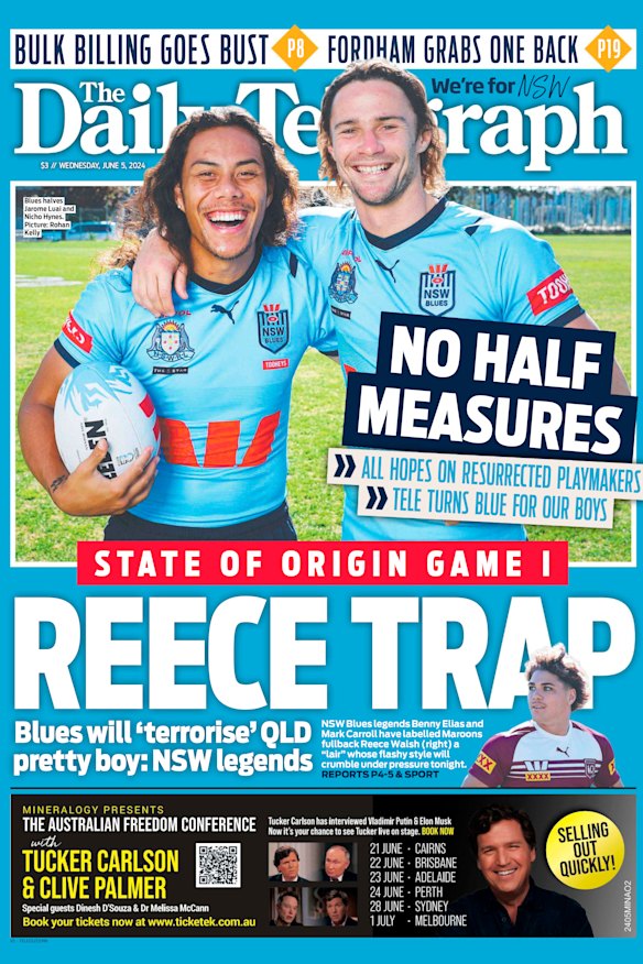 The Daily Telegraph’s front page on Wednesday.