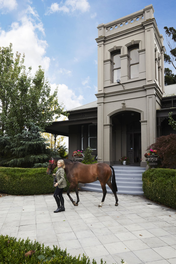 Kerry Armstrong walks her horse, Rambo, outside Melrose. The home was one of the locations for the 1959 film, On the Beach.