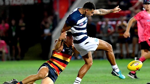 Tim Kelly in action against Adelaide during February's AFLX tournament.