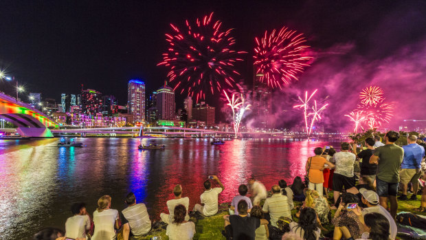 Crowd numbers at South Bank's New Year's Eve fireworks were down as storms hit the south-east.