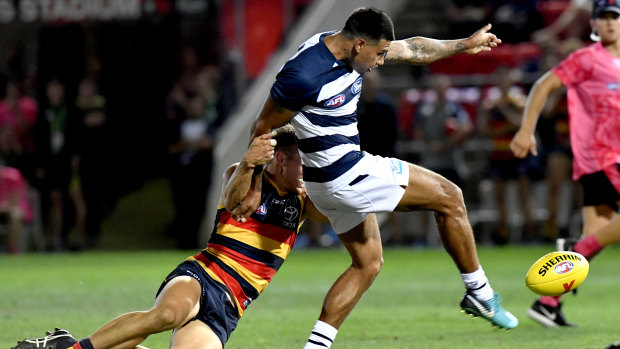 Tim Kelly in action against Adelaide during February's AFLX tournament.