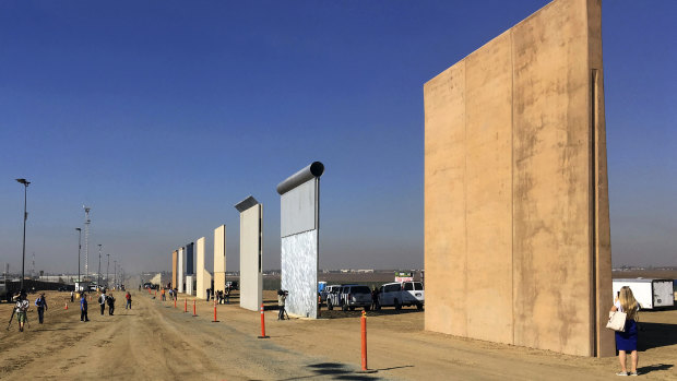 Border wall prototypes displayed in San Diego.
